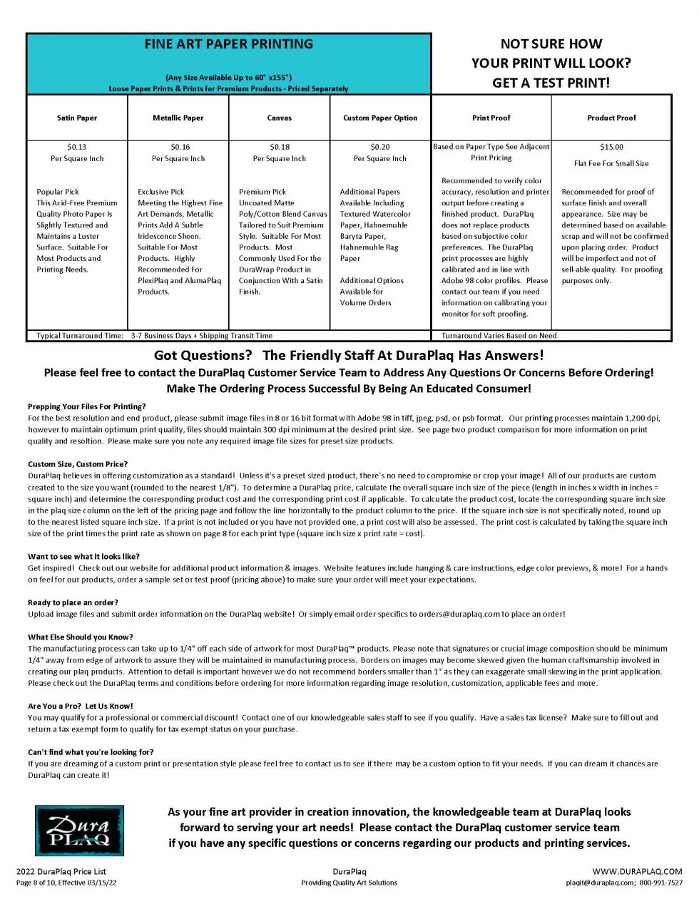 Fine Art Paper Printing DuraPlaq